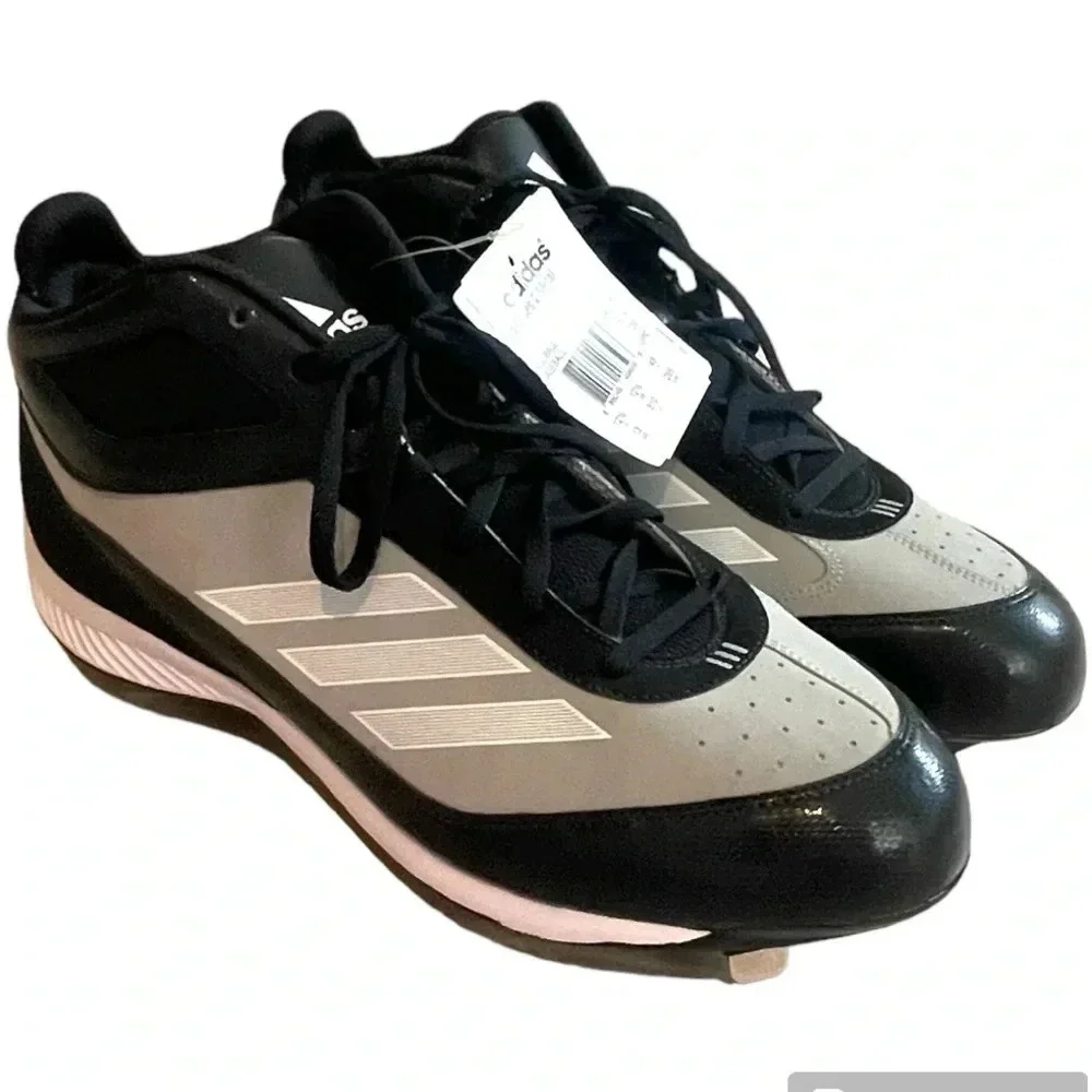Adidas Xtra Bases 2 Metal Baseball Cleats Mens Size 13 Black Gray NWT Mid Top
